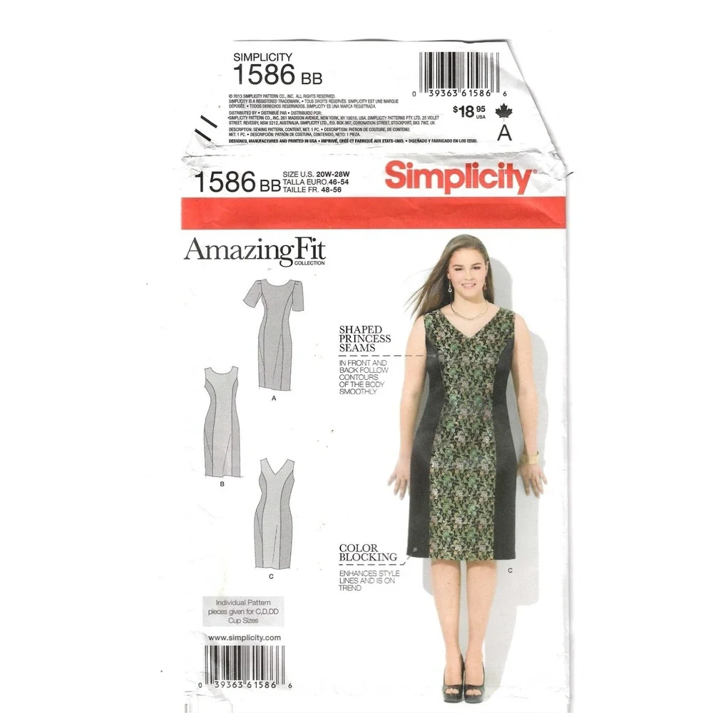 3 Simplicity Patterns Amazing Fit Dress for Slim‎ Average Curvy Fit Size 20W-28W